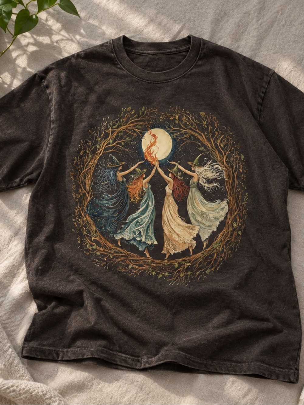 Witch Circle Moon Dance Gildan Black Tee Graphic